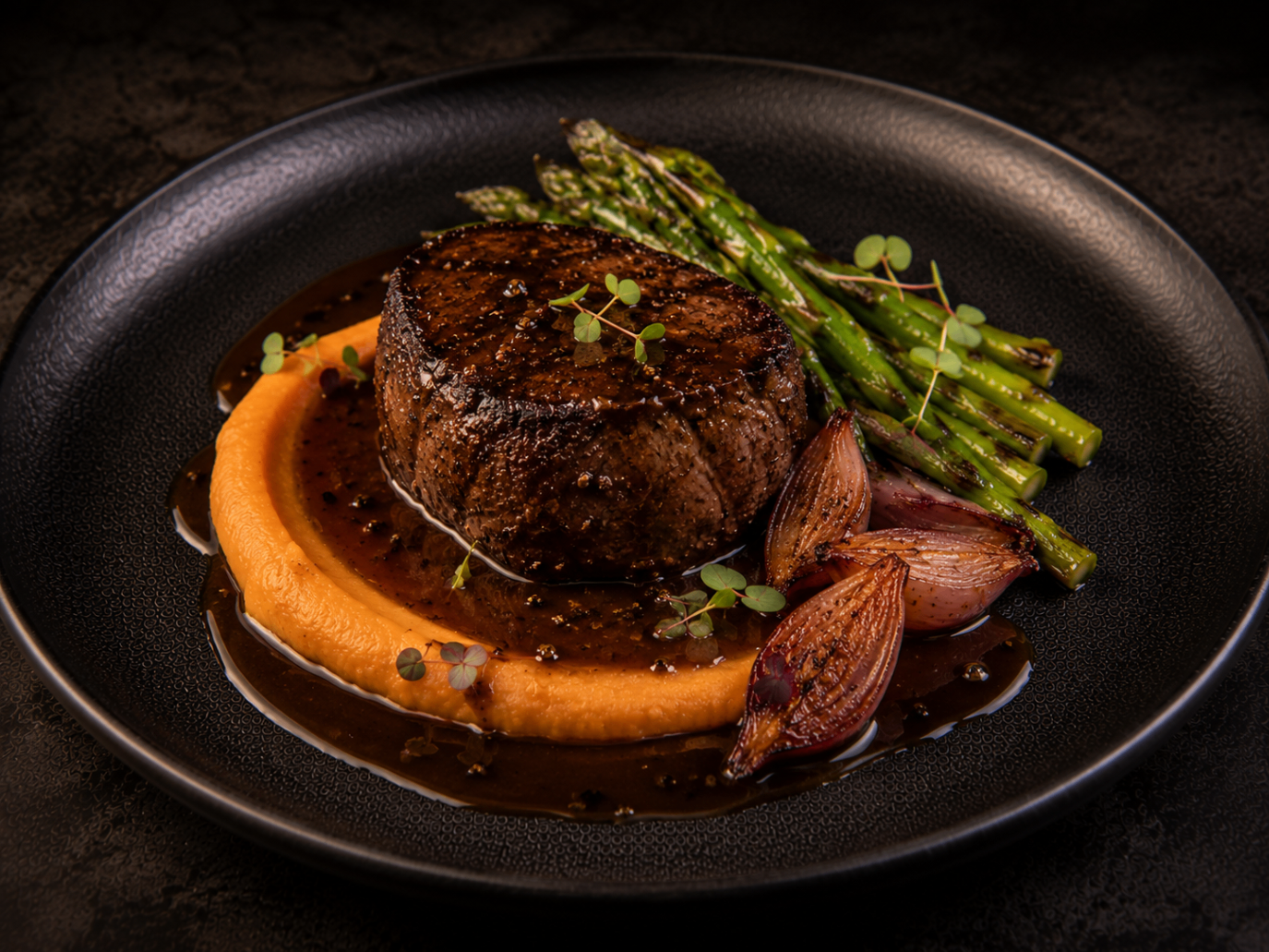Chargrilled Beef Fillet with Black Pepper Jus